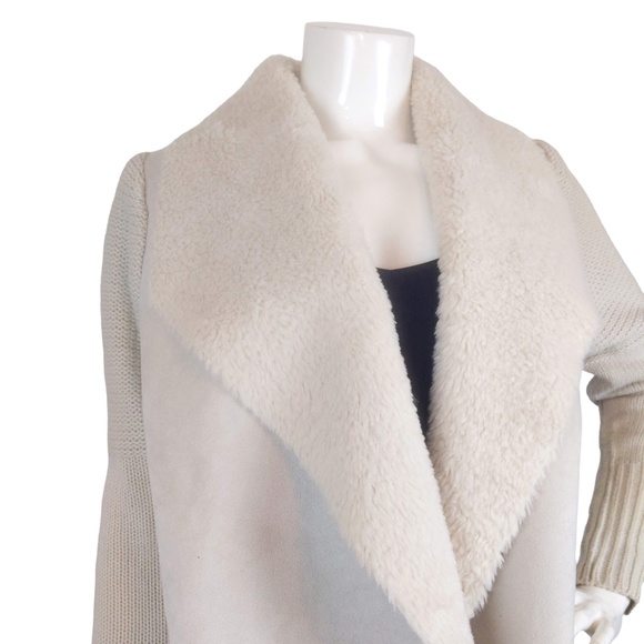 Off-White Faux Fur Knit Sweater Jacket SZ M - Picture 5 of 12